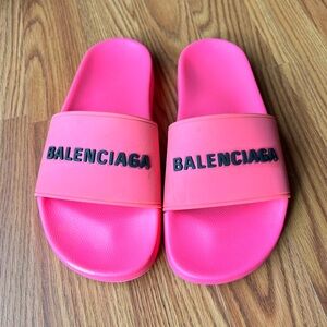 Balenciaga Neon Pink Rubber Pool Slide Sandals